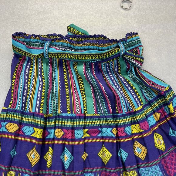 SK Wear Multicolor Pleated Maxi Skirt Boho Belt Size 8 Vintage 90s - Picture 5 of 9